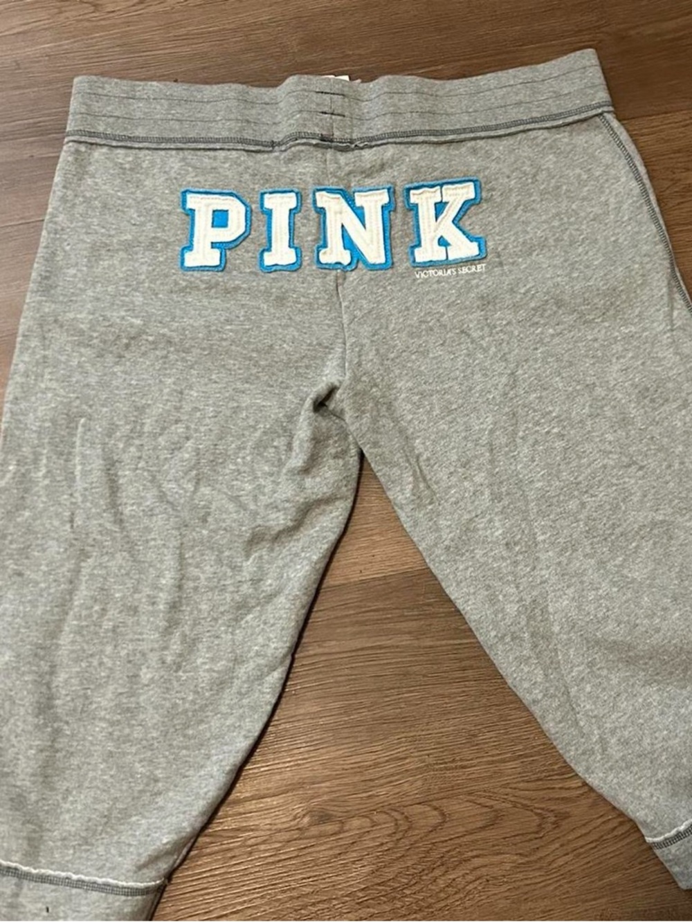 PINK NWT Victoria's Secret Gray Capri Pants with Blue & White Logo